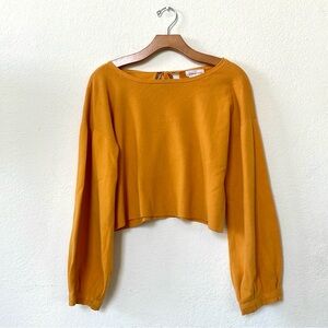 Lovers + Friends Yellow Soho Cropped Knit Bishop Sleeve Boatneck Top XS